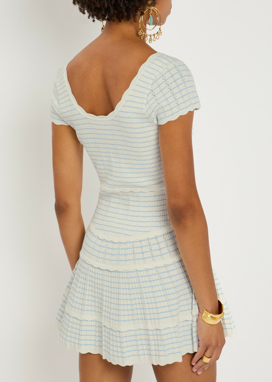 Loveshackfancy Elisavette Striped Pointelle Knit Mini Dress White And Blue
