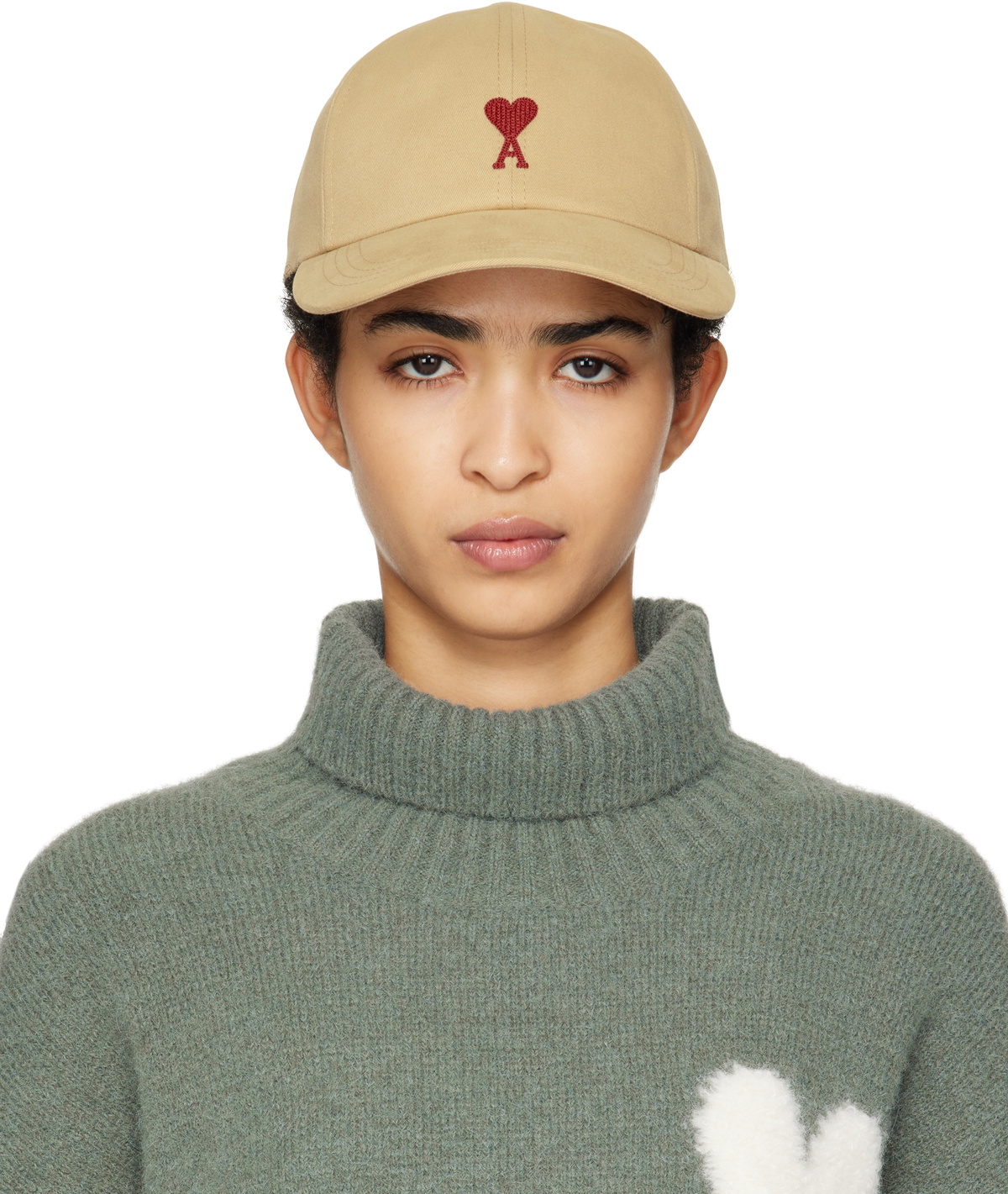 AMI Paris Taupe Ami de Cœur Embroidery Cap AMI