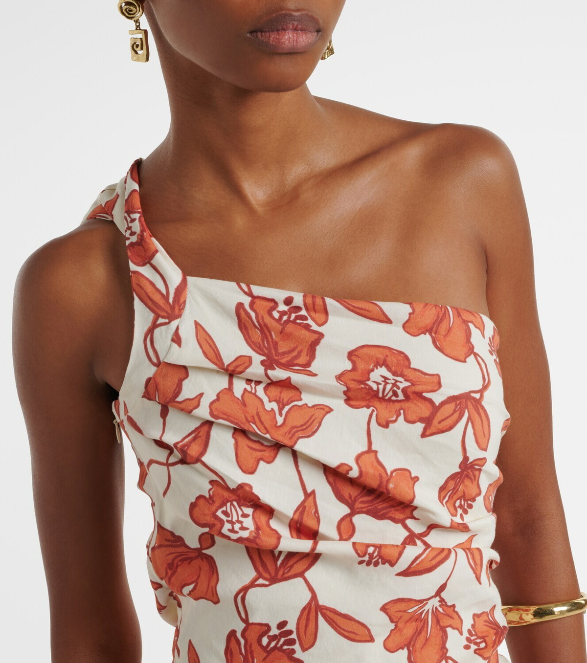 SIR Chloe one-shoulder floral linen-blend midi dress