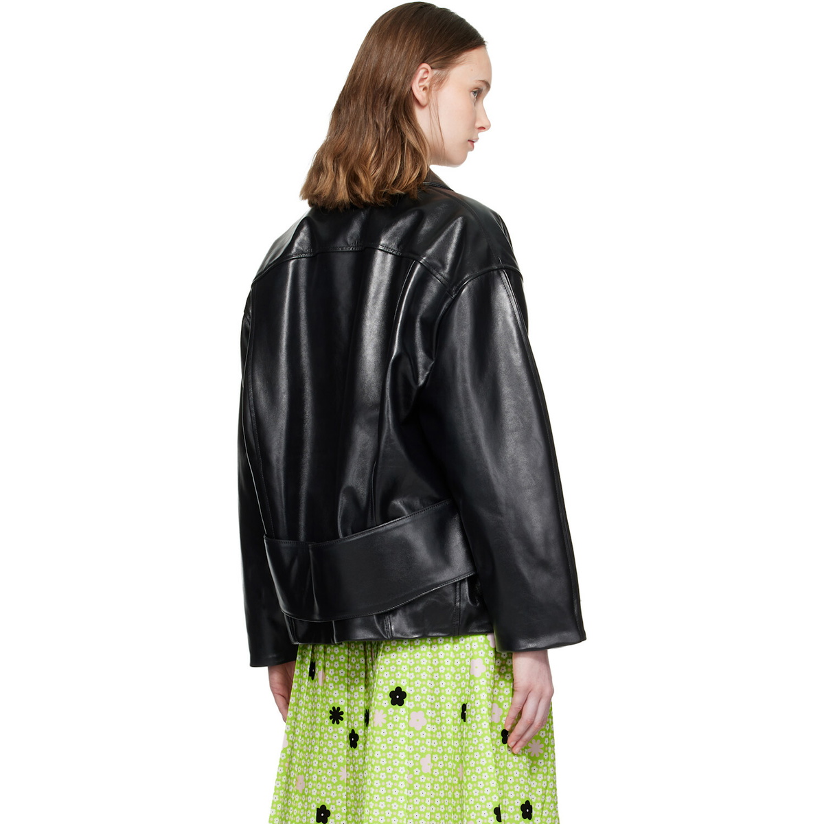 Marni Black Pointed Collar Leather Jacket