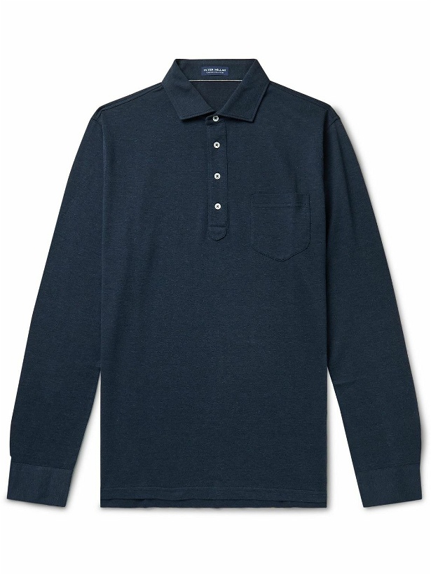 Photo: Peter Millar - Amble Slim-Fit Cotton and Cashmere-Blend Piqué Polo Shirt - Blue