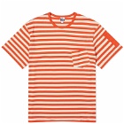 Sunspel Men's x Nigel Cabourn Stripe Pocket T-shirt in Orange/Stone White Wide Stripe