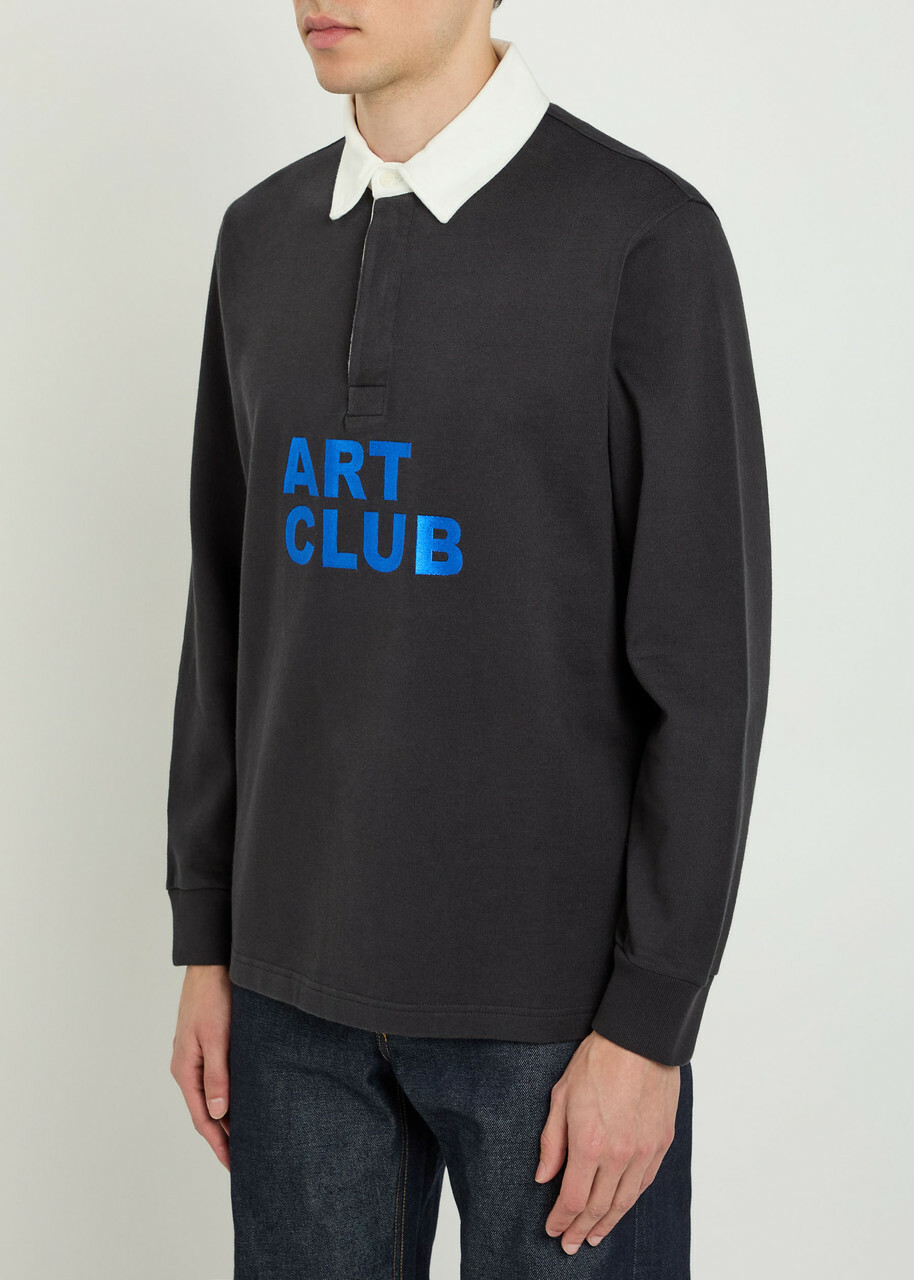 JW Anderson Art Club Embroidered Cotton Polo Shirt Black