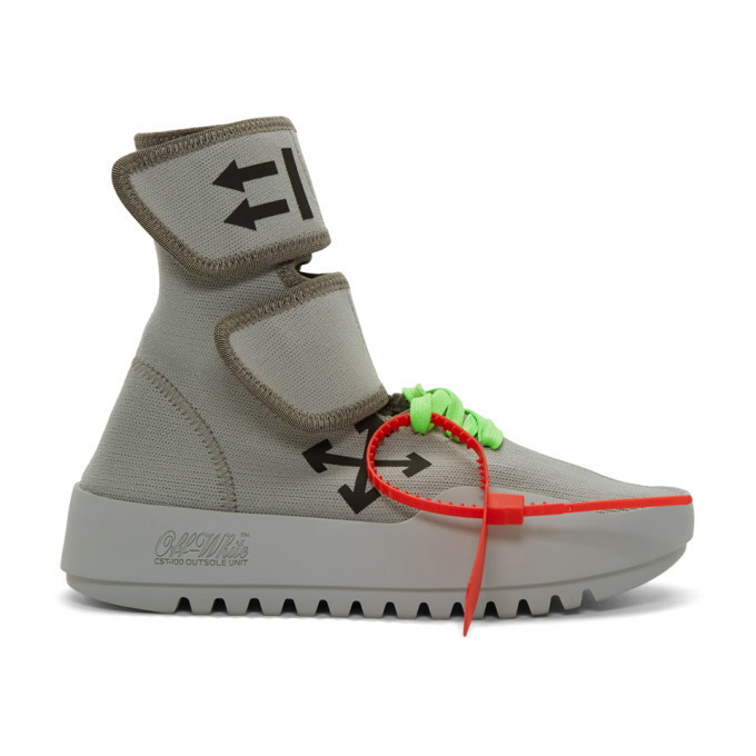 Photo: Off-White Grey Moto Wrap High-Top Sneakers