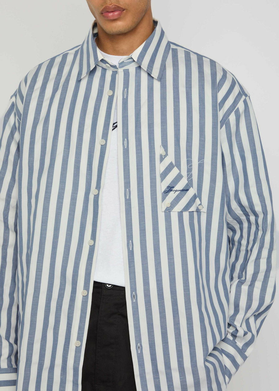 Jacquemus La Chemise Voilier Striped Cotton-blend Shirt White And Blue