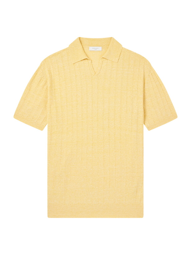 Photo: Boglioli - Ribbed Linen and Cotton-Blend Polo Shirt - Yellow