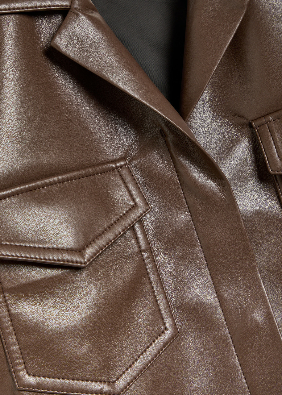 Nanushka Maisie Faux Leather Shirt Chocolate