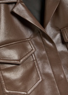Nanushka Maisie Faux Leather Shirt Chocolate