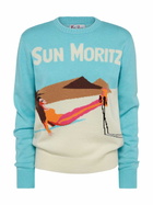 MC2 Saint Barth Light Blue Sweater New Queen With Sun Moritz Postcard Jacquard