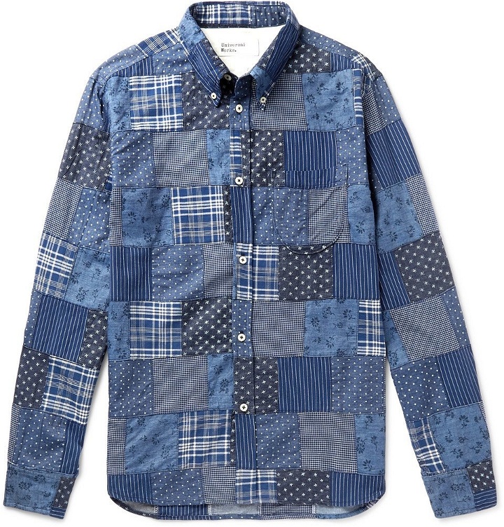 Photo: Universal Works - Button-Down Collar Patchwork Printed Cotton-Chambray Shirt - Men - Blue
