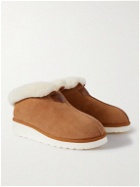 Grenson - Wyeth Shearling-Lined Suede Slippers - Brown
