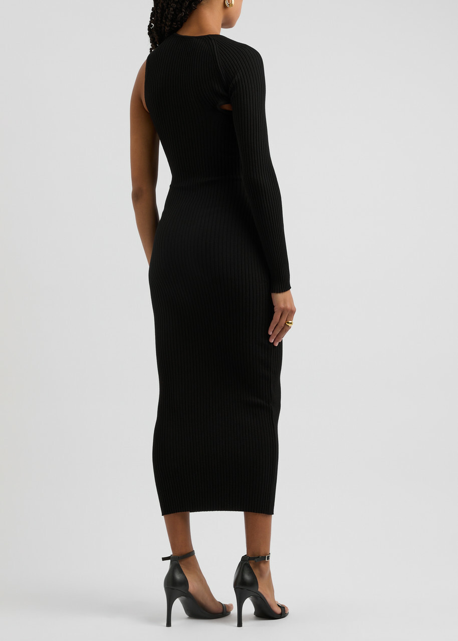 Courrèges One-shoulder Ribbed-knit Midi Dress Black Courreges