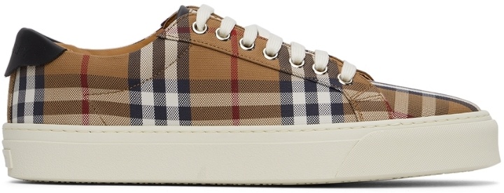 Photo: Burberry Brown Check Canvas & Calfskin Sneakers