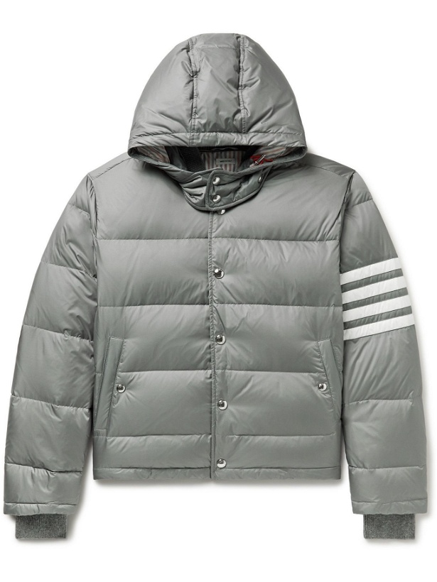Photo: THOM BROWNE - Striped Quilted Shell Hooded Down Jacket - Gray