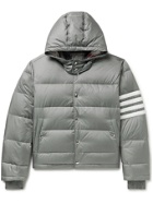THOM BROWNE - Striped Quilted Shell Hooded Down Jacket - Gray