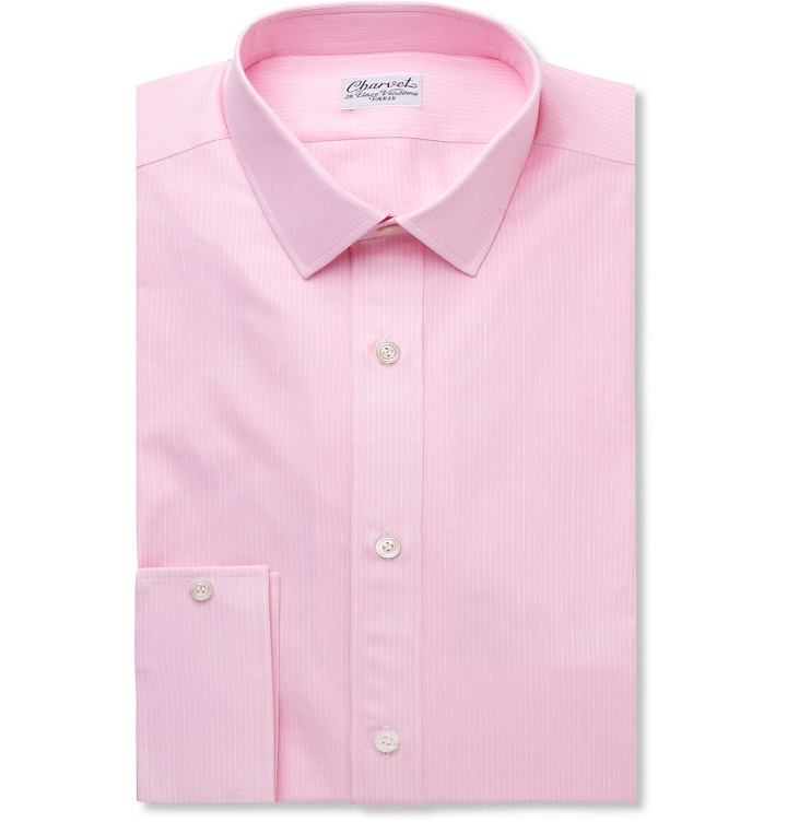 Photo: CHARVET - Pink Slim-Fit Striped Cotton and Linen-Blend Shirt - Pink