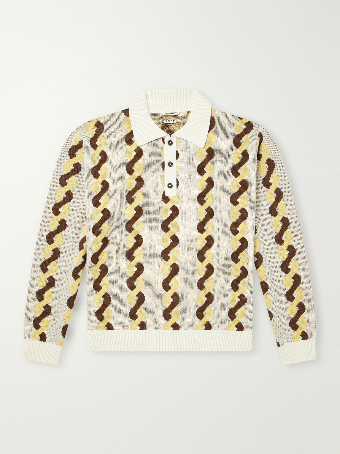 BODE - Lasso Jacquard-Knit Cotton, Alpaca and Merino Wool-Blend Polo Sweater - Neutrals