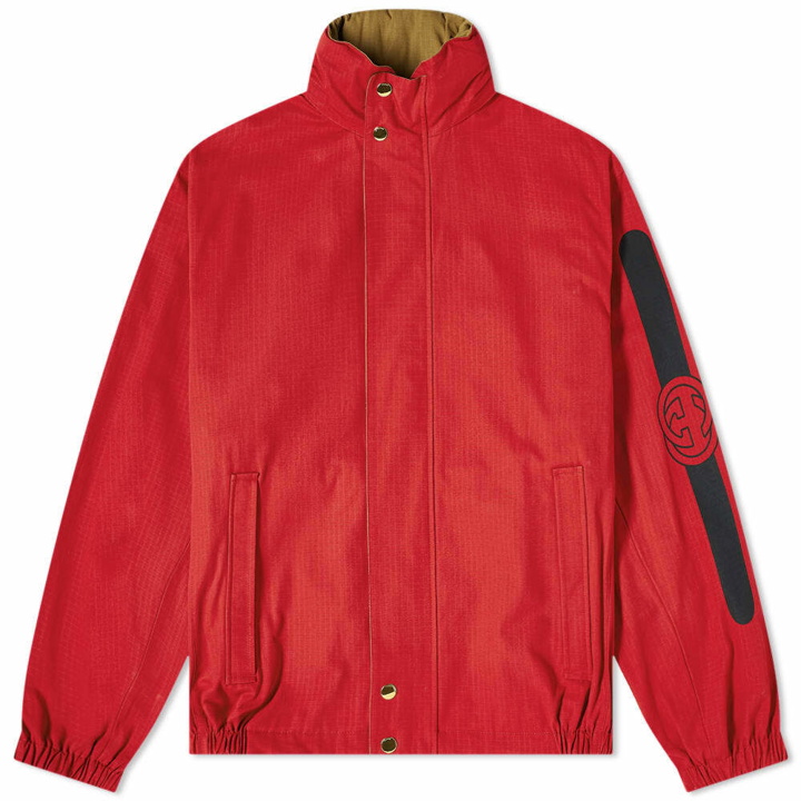 Photo: Gucci Men's Reversible Logo Arm Hooded Jacket in Red