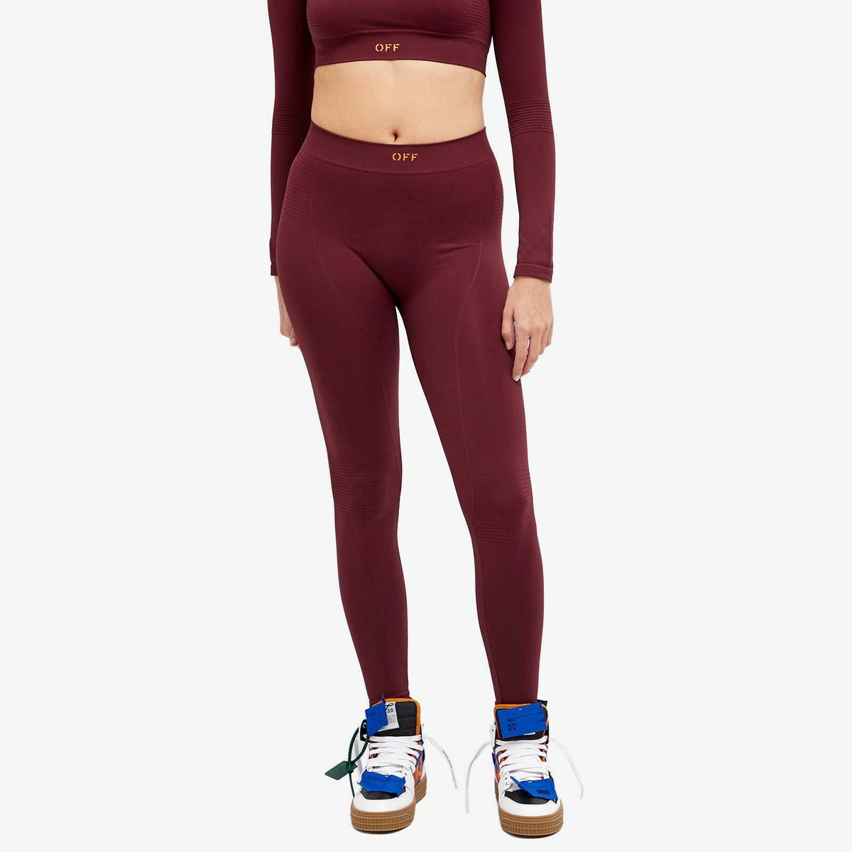 Off-White Women's Stamp Logo Sports Leggings in Red