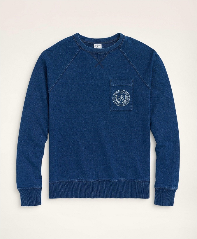 Photo: Brooks Brothers Men's Vintage Cotton Terry Crest Sweatshirt | Indigo