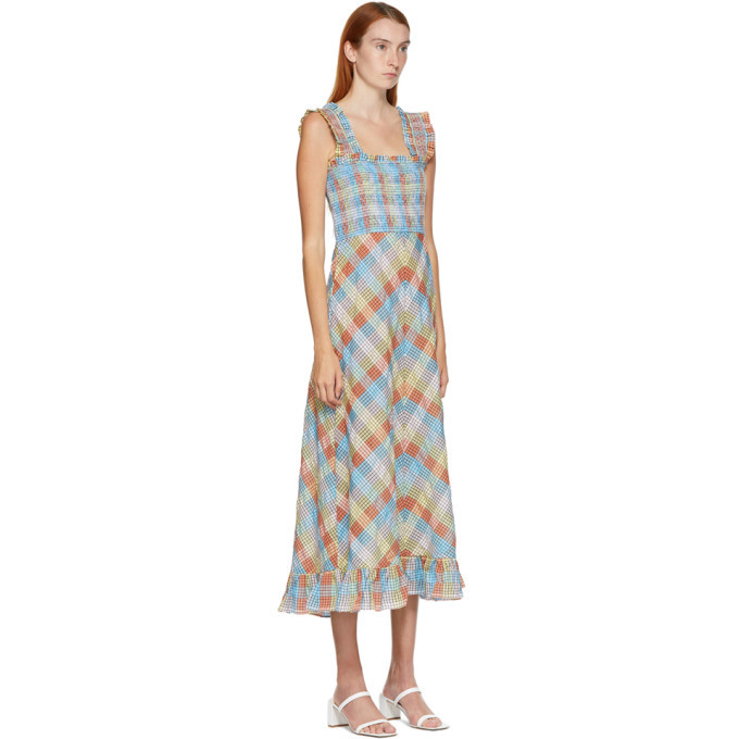 Ganni seersucker clearance check maxi dress