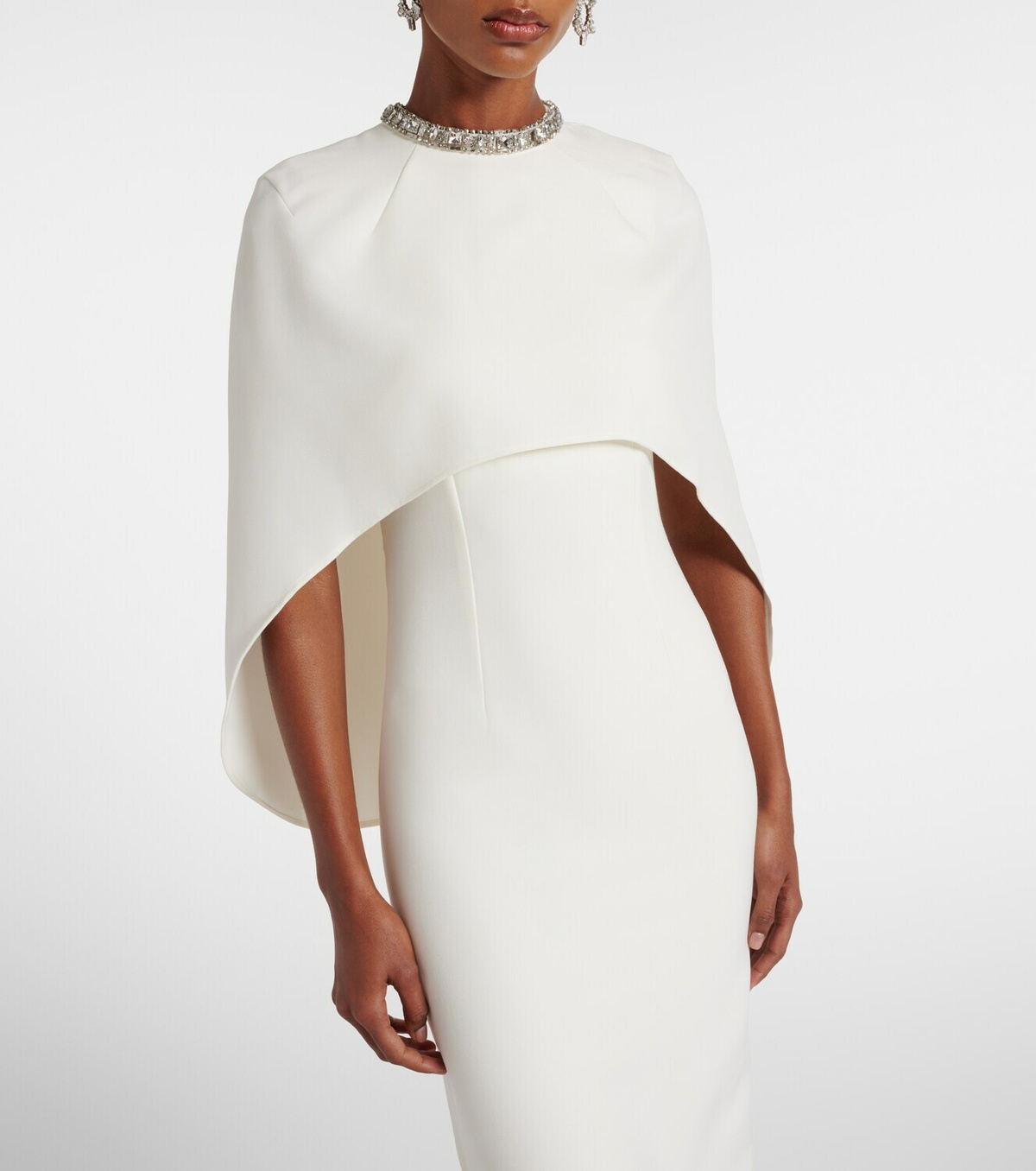 Roland Mouret Caped crystal-embellished crêpe midi dress