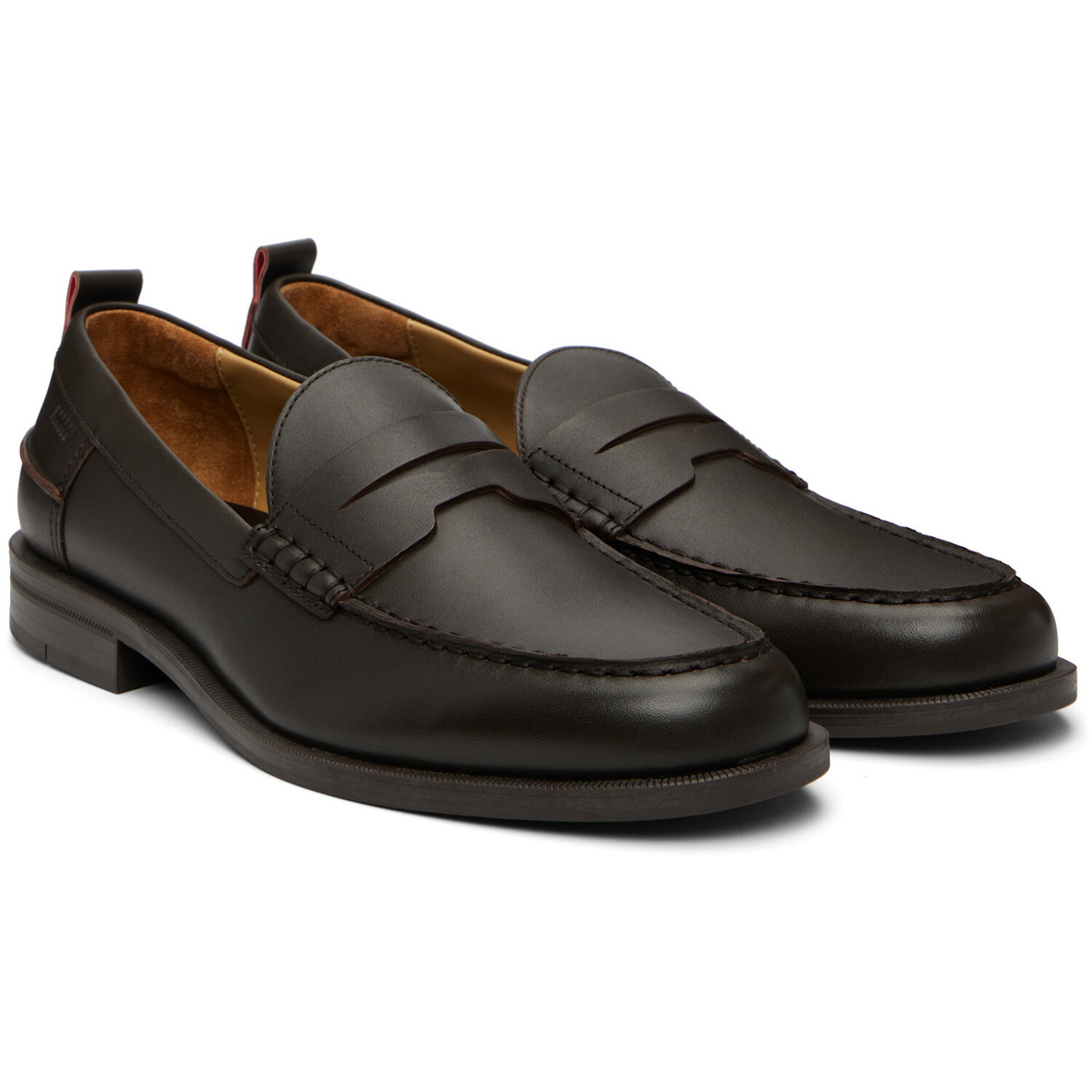 Hugo Brown Leather Penny Trim Loafers
