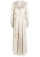 Forte_forte Belted Silk-satin Midi Dress Grey