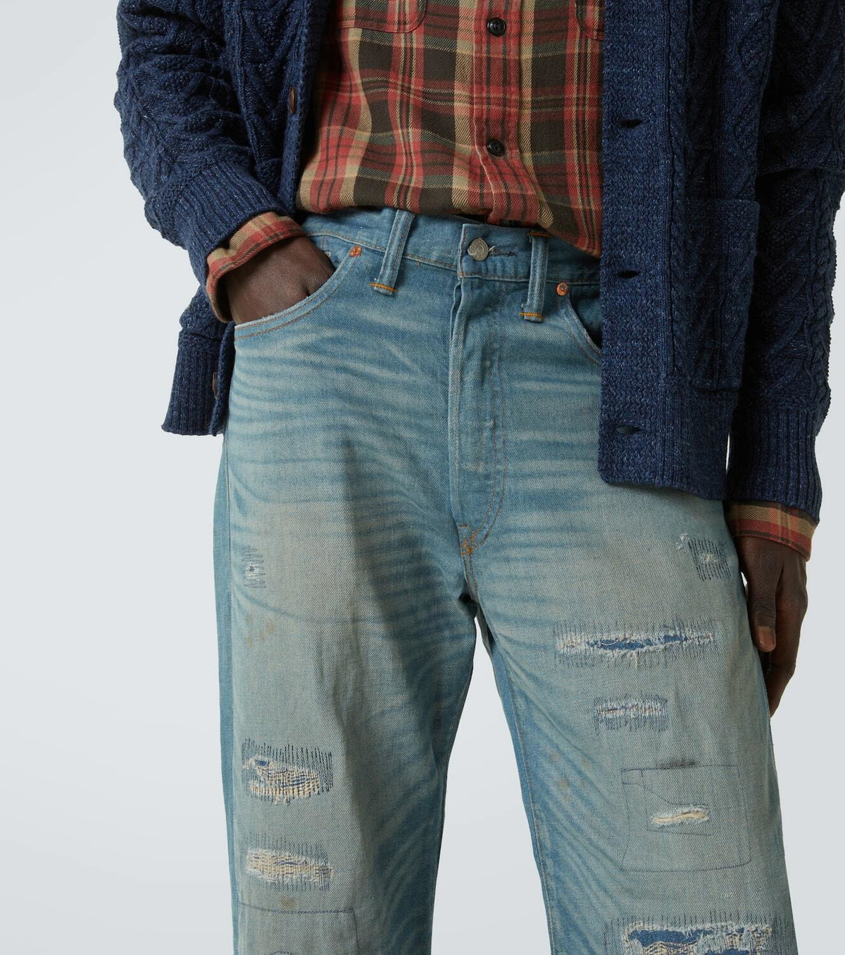 RRL Plainfield distressed straight jeans RRL