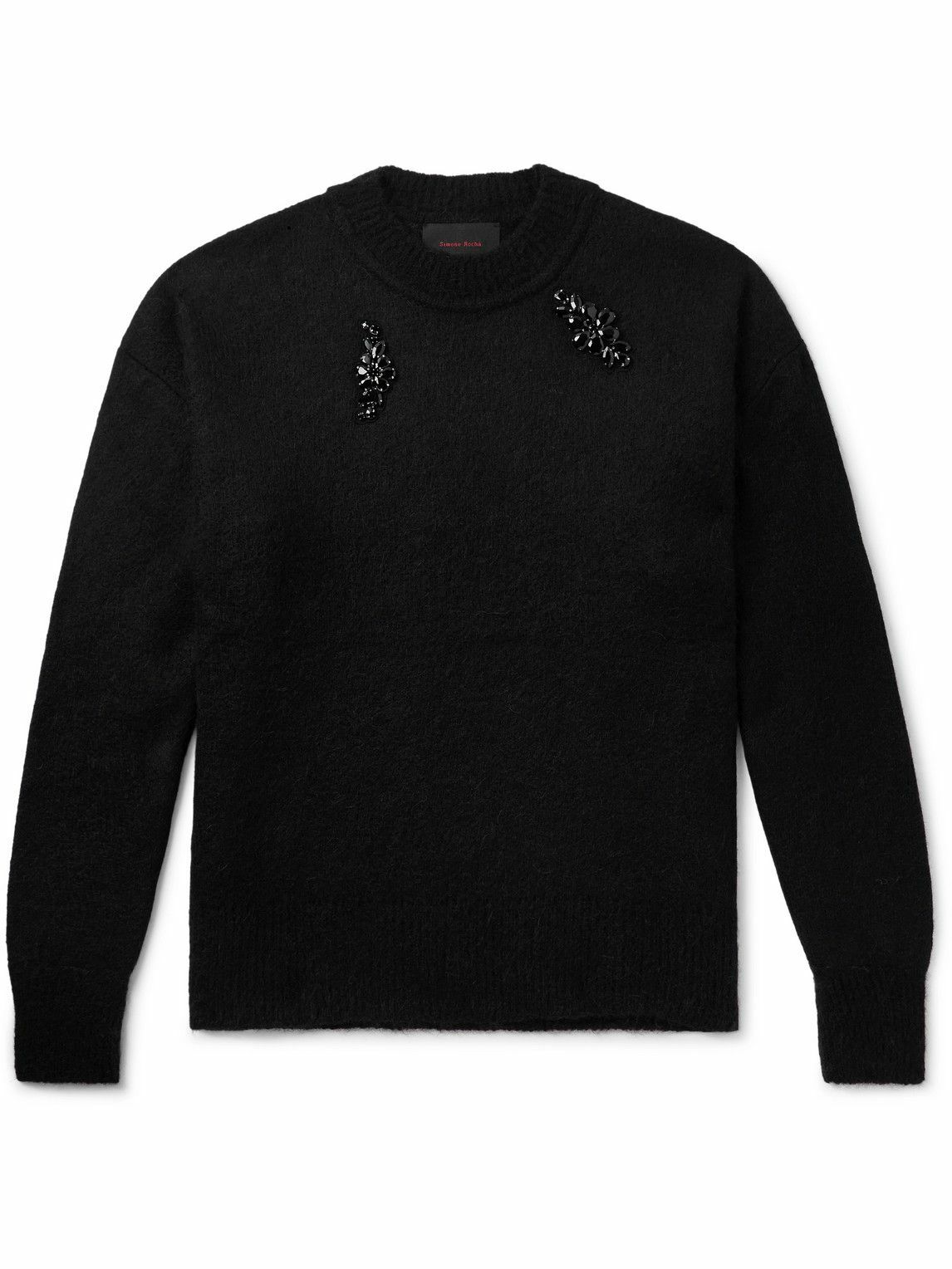 Simone Rocha - Crystal-Embellished Textured-Knit Sweater - Black