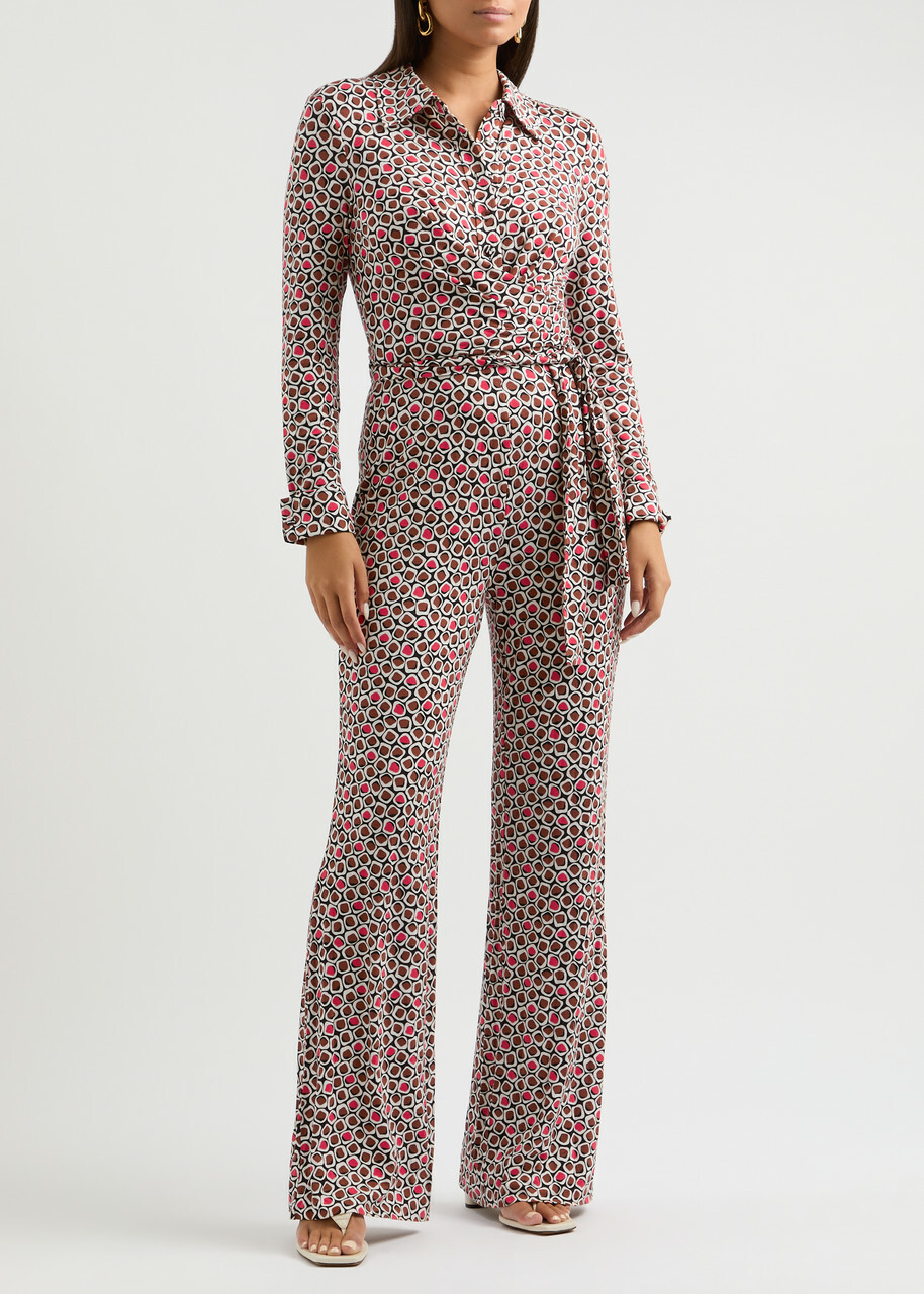 Diane Von Furstenberg Michele Printed Stretch-jersey Jumpsuit Red