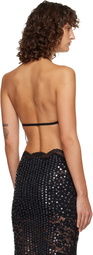 Versace Black Embroidered Lace-Trim Bodysuit
