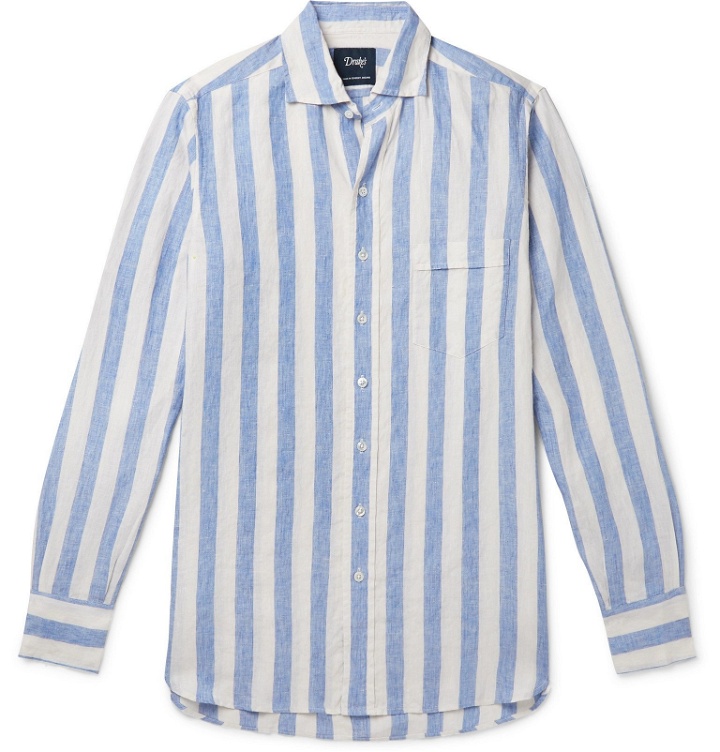 Photo: Drake's - Cutaway-Collar Striped Linen Shirt - Blue