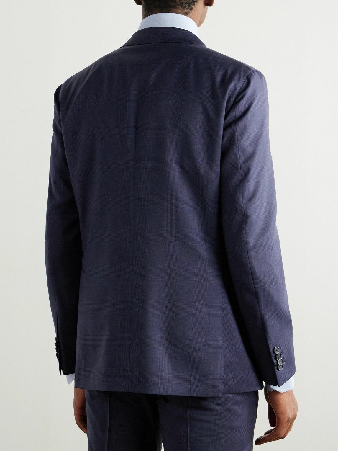 Caruso - Prince of Wales Checked Wool Suit Jacket - Blue