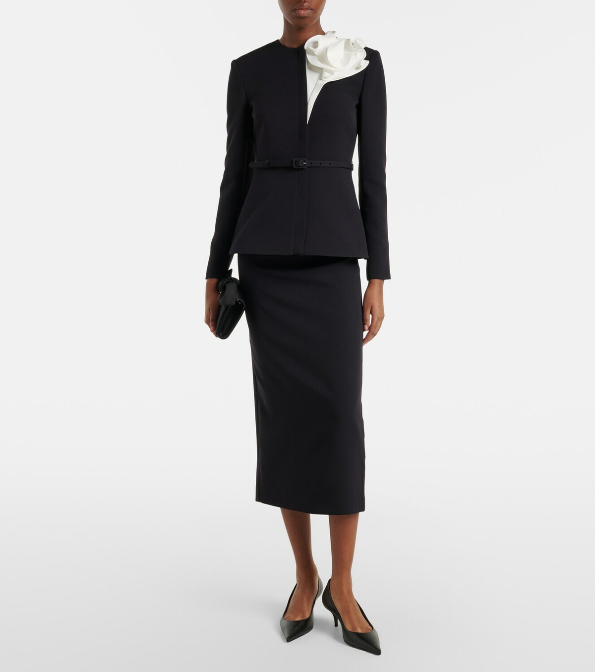 Roland Mouret Floral-appliqué peplum crêpe blazer
