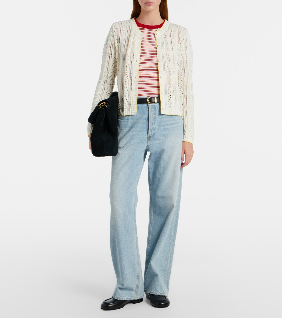 Velvet Daisy pointelle cotton-blend cardigan