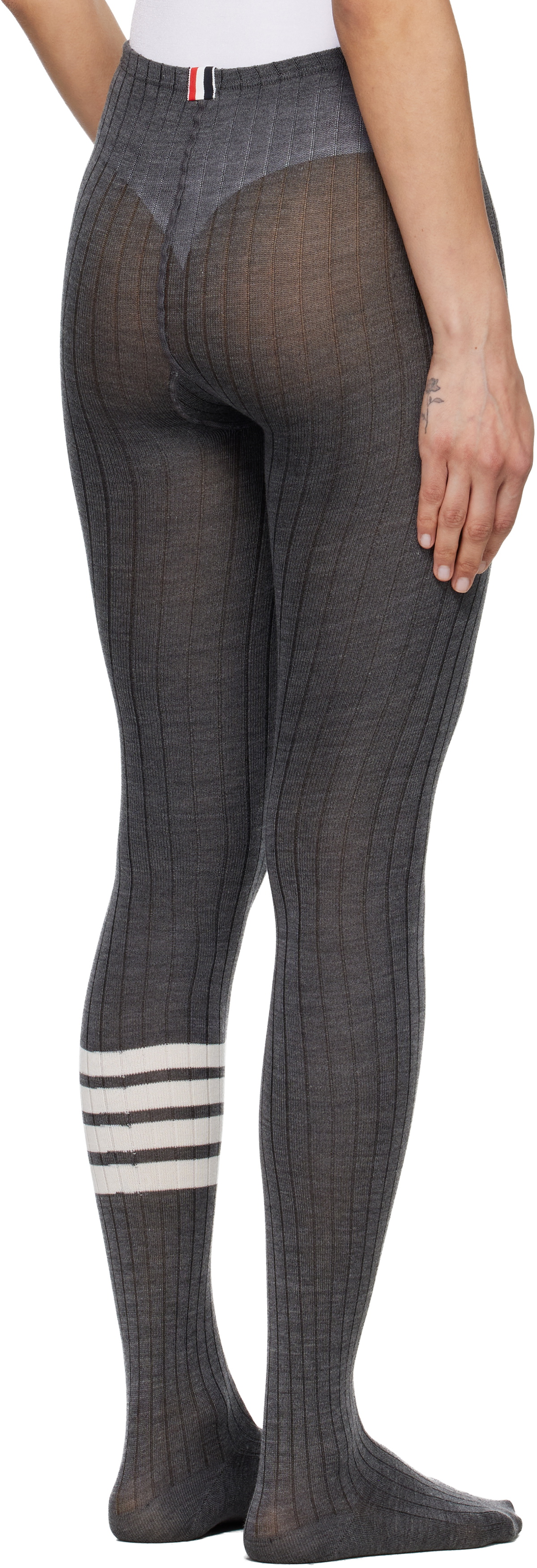 Thom Browne Gray Opaque Rib 4-Bar Tights