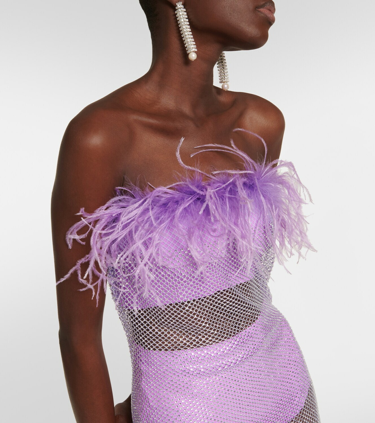 Giuseppe di Morabito Feather-trimmed embellished midi dress