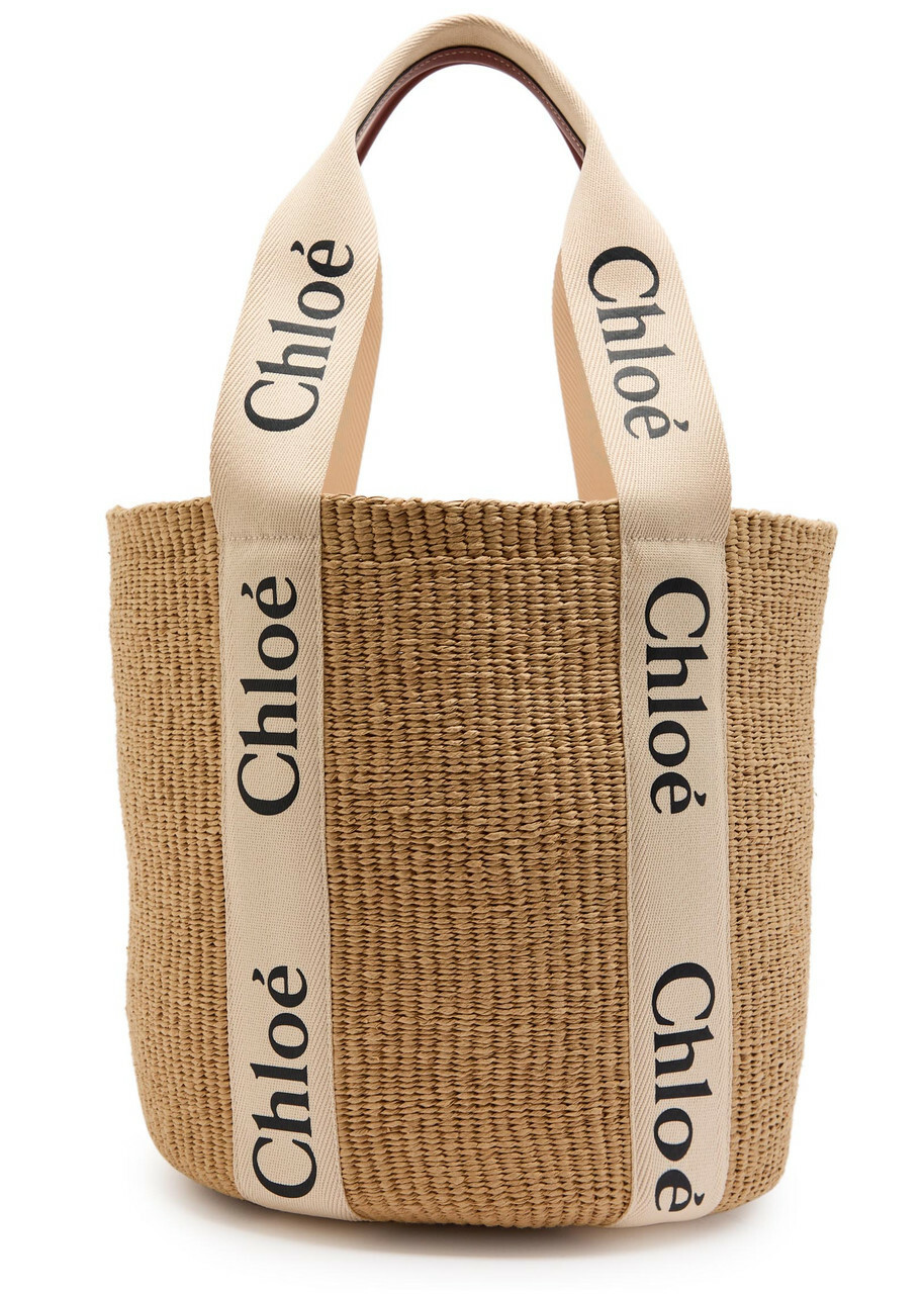 Chloe Woody Large Logo-print Raffia Basket bag - Natural - One Size