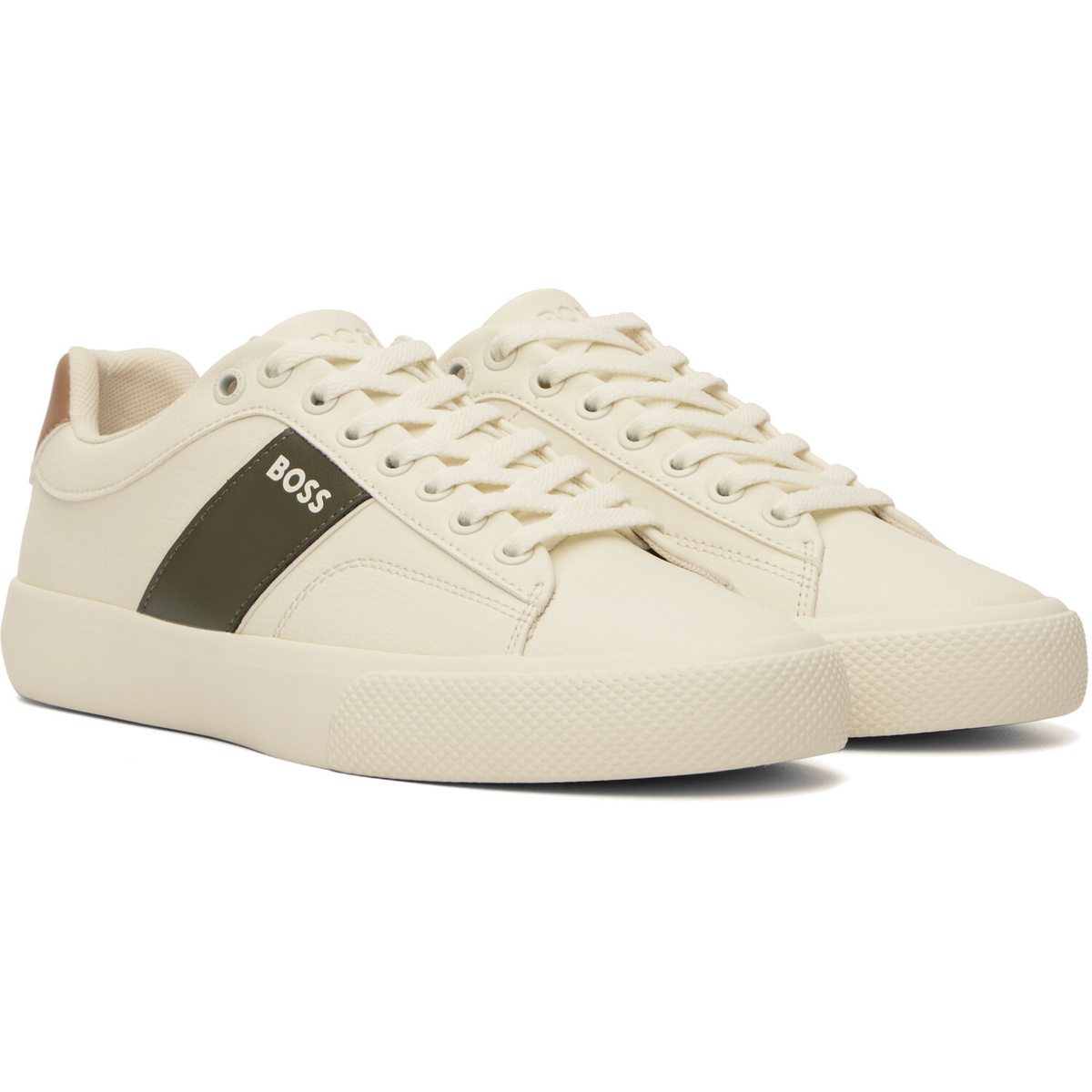 BOSS Off-White Plain & Grained Faux-Leather Sneakers