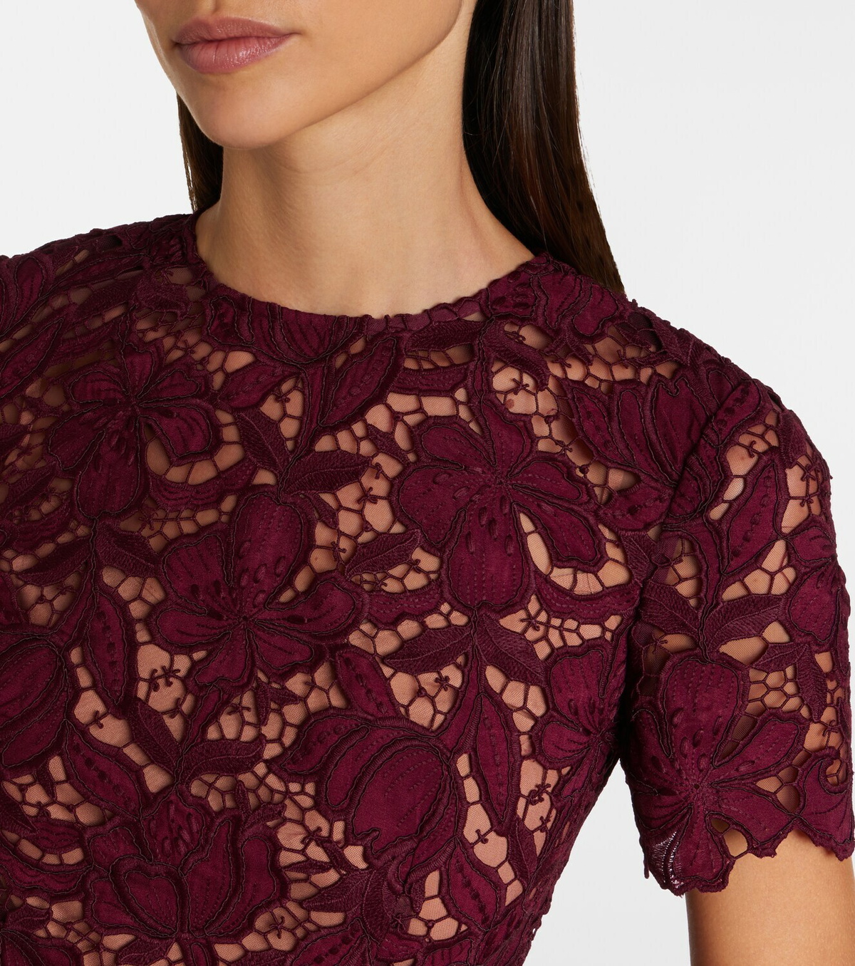 Self-Portrait Belted floral guipure lace midi dress