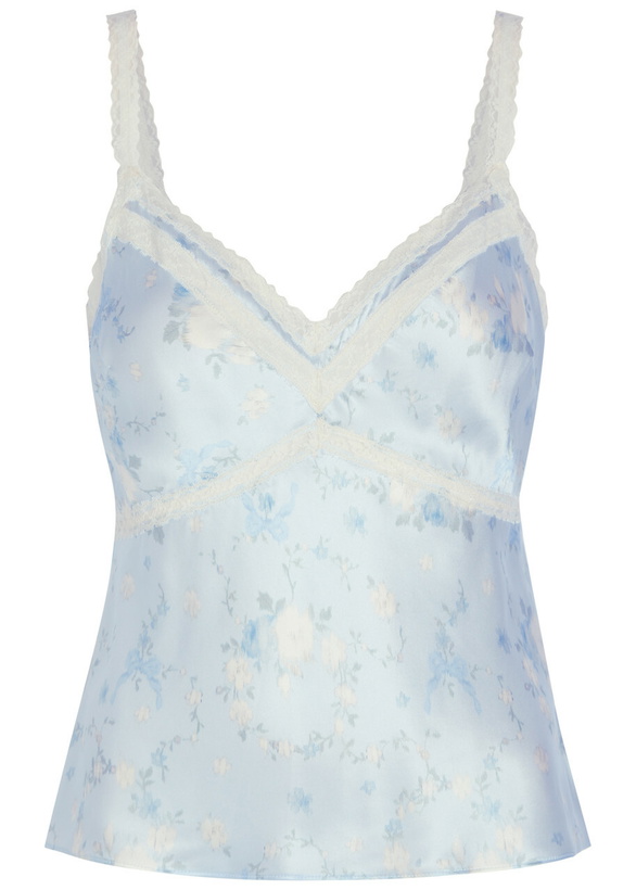 Photo: Loveshackfancy Lirena Floral-print Silk Cami top Light Blue