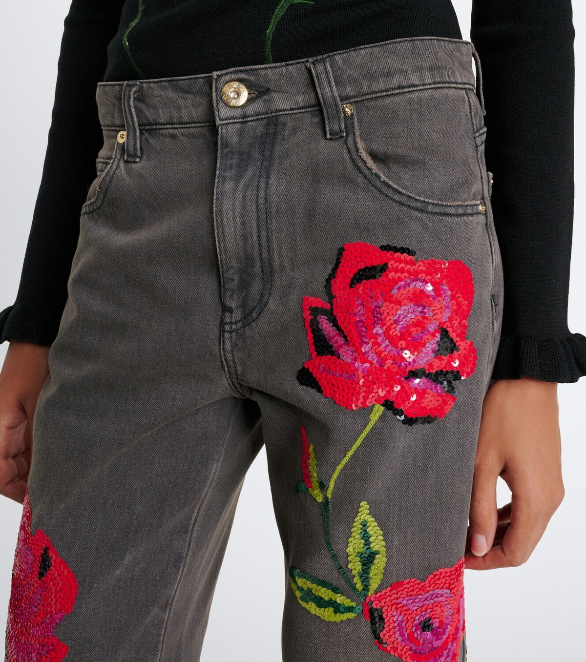 Blumarine Sequined wide-leg jeans