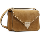 Valentino Garavani Tan Rockstud Small Shoulder Suede Bag