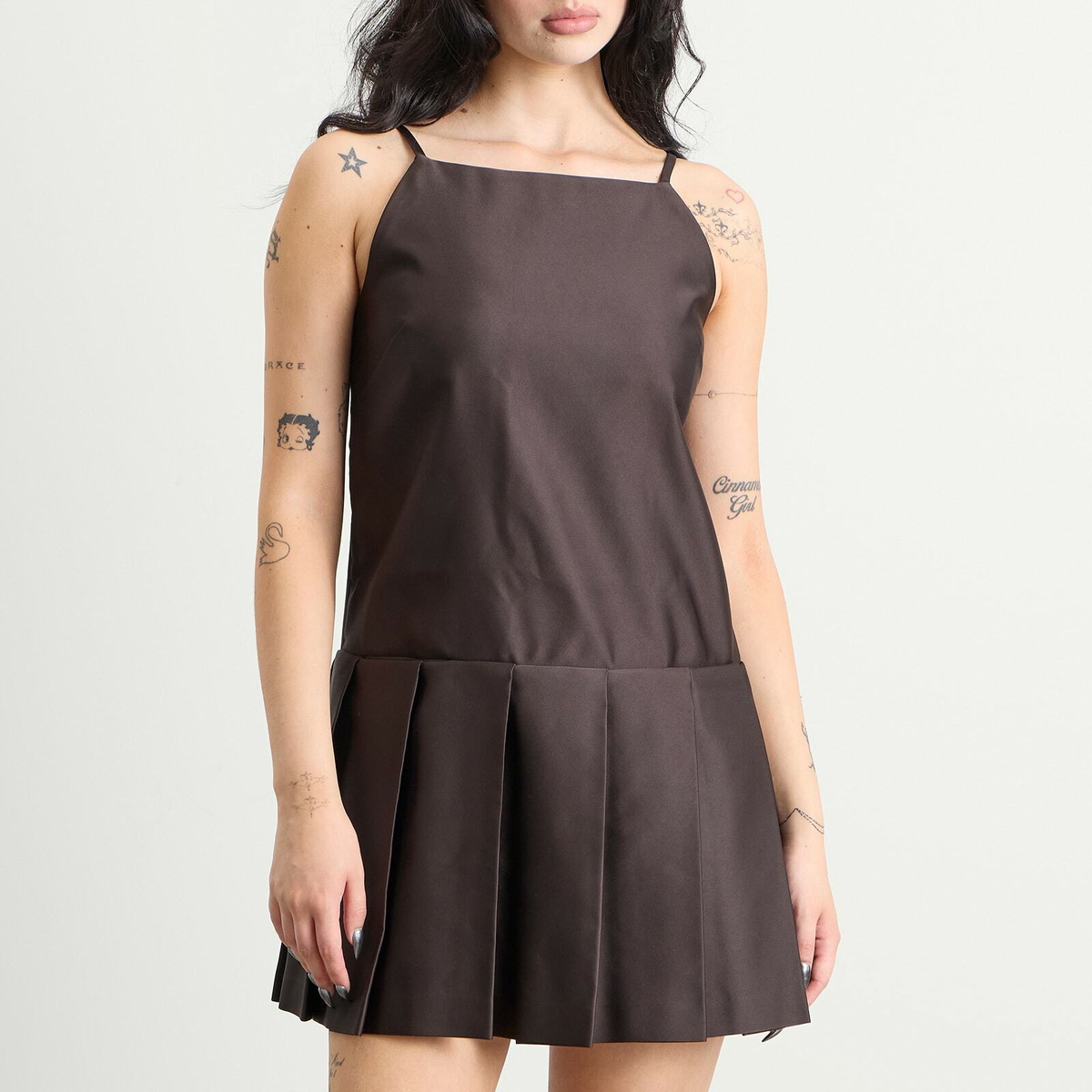 Acne Studios Women's Dary Technical Duchesse Dress in Dark Chocolate Brown