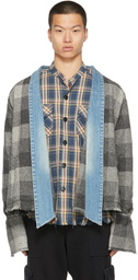 Greg Lauren Grey Graphite Buffalo Check Cardigan