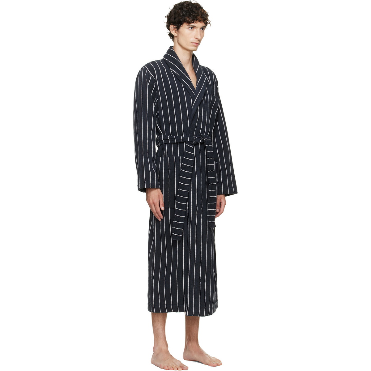 Tekla Black & White Terry Classic Bathrobe