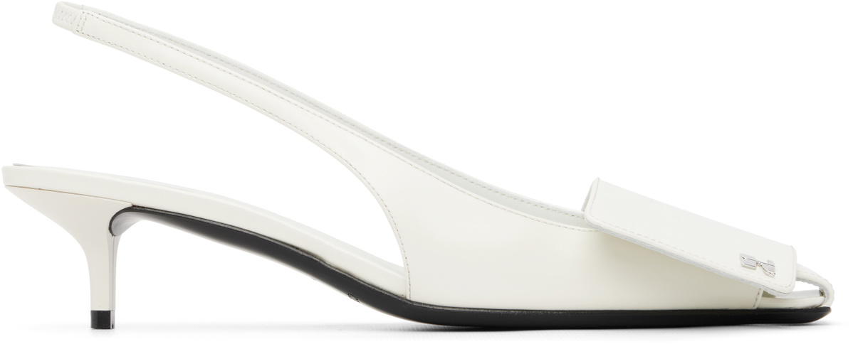 Courrèges White Fold Iced Leather Slingback Heels