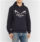 Fendi - Logo-Print Loopback Cotton-Jersey Hoodie - Navy