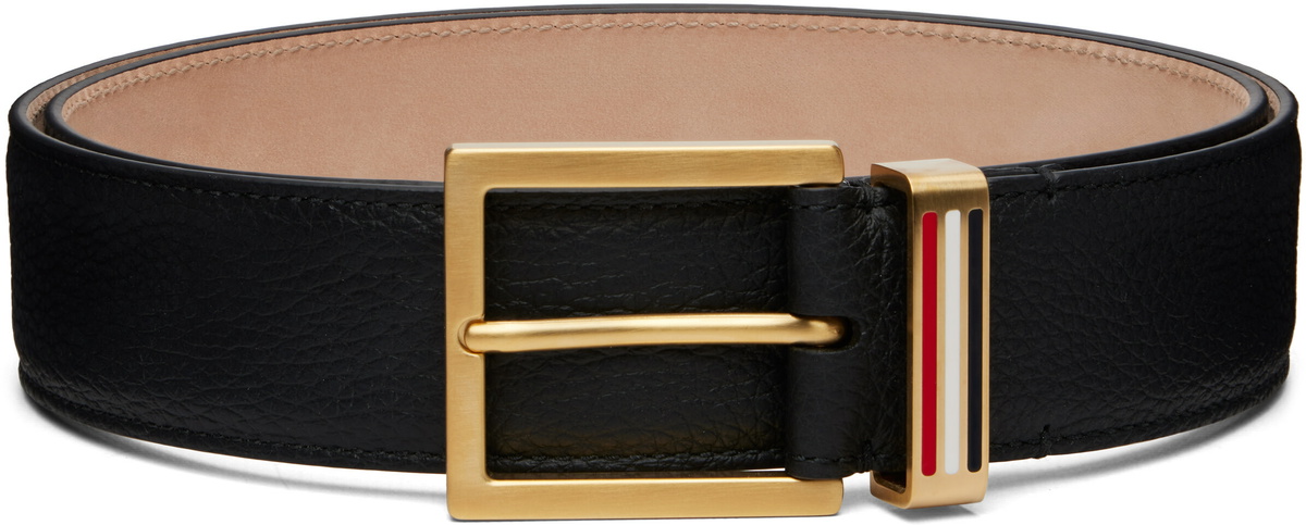 Thom Browne Black Soft Pebble Grain Metal Loop Belt